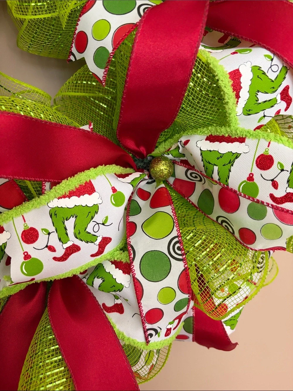 Holiday Ribbon Wreath in Green & Red - Unbranded